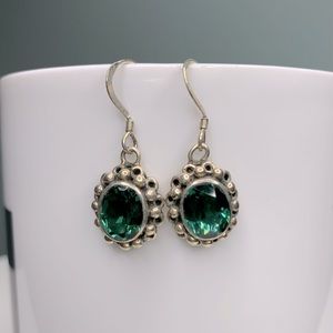 Green topaz and sterling silver dangle earrings